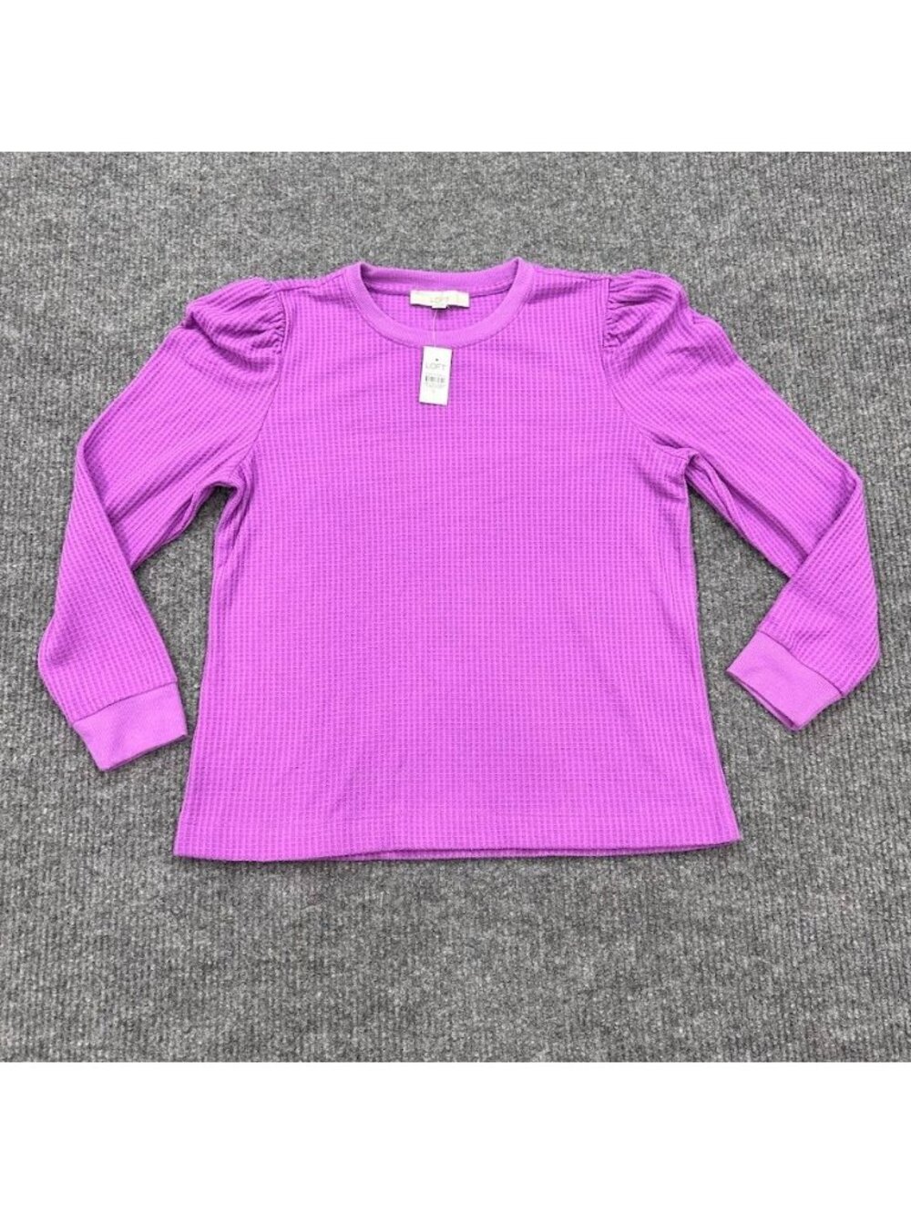LOFT Purple Waffle Knit Long Sleeve Puff Shoulder Shirt Womens size Large NEW